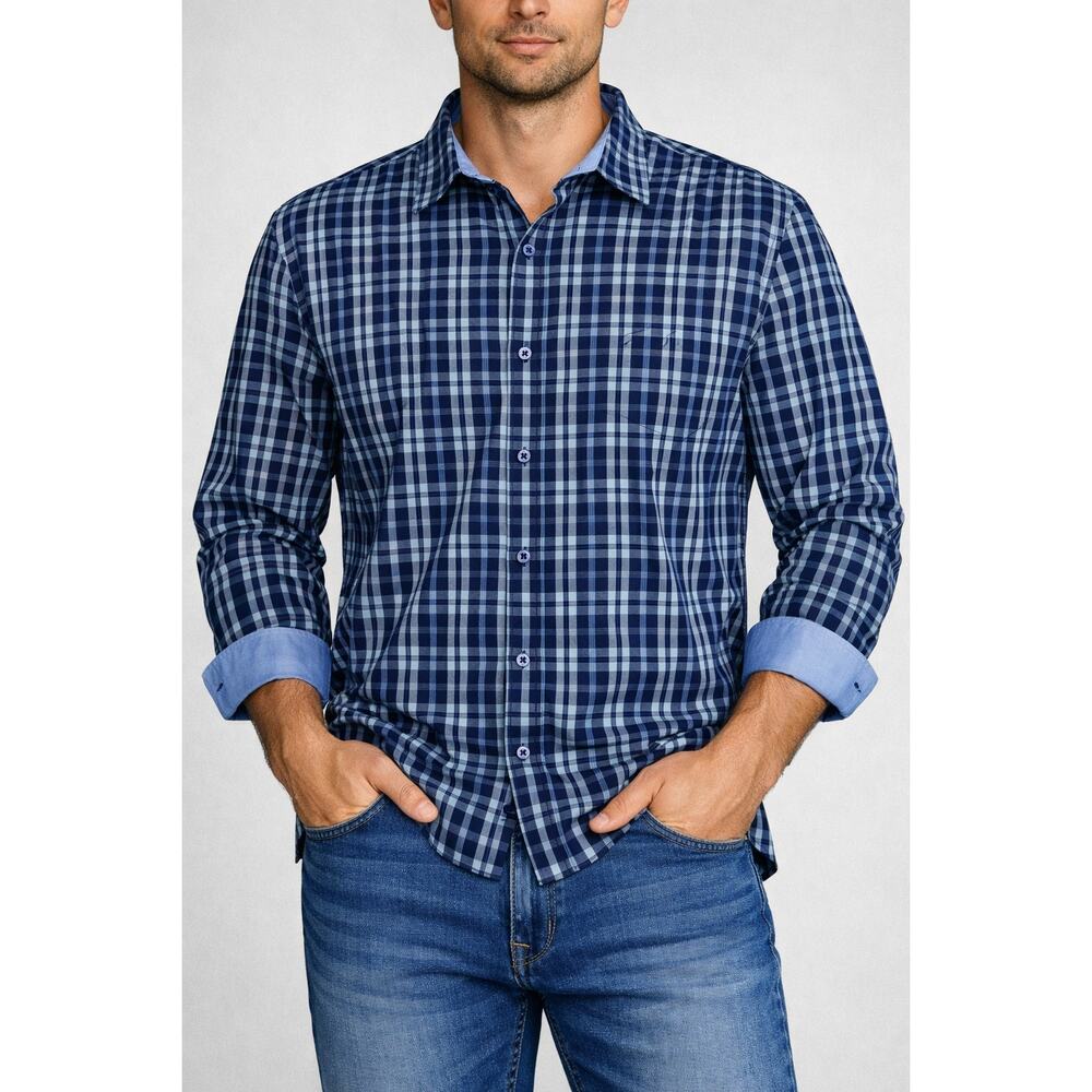 Tasso Elba Long Sleeve Shirt  Plaid Button Down Shirt 100% Cotton XXL Men’s